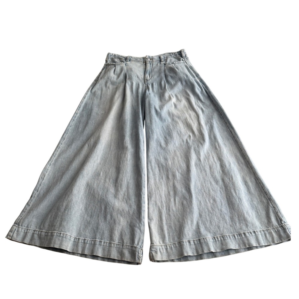 Anthropologie Pilcro Pleated Palazzo Mid Rise Super Wide Leg Light Wash Jeans 29 - Picture 3 of 10